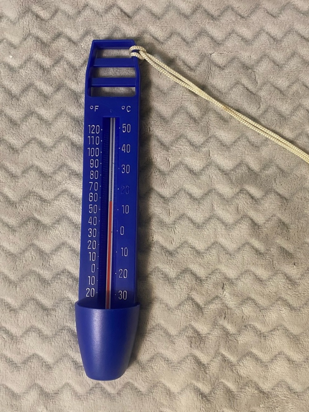 Blue Plastic Thermometer with Hanging Cord